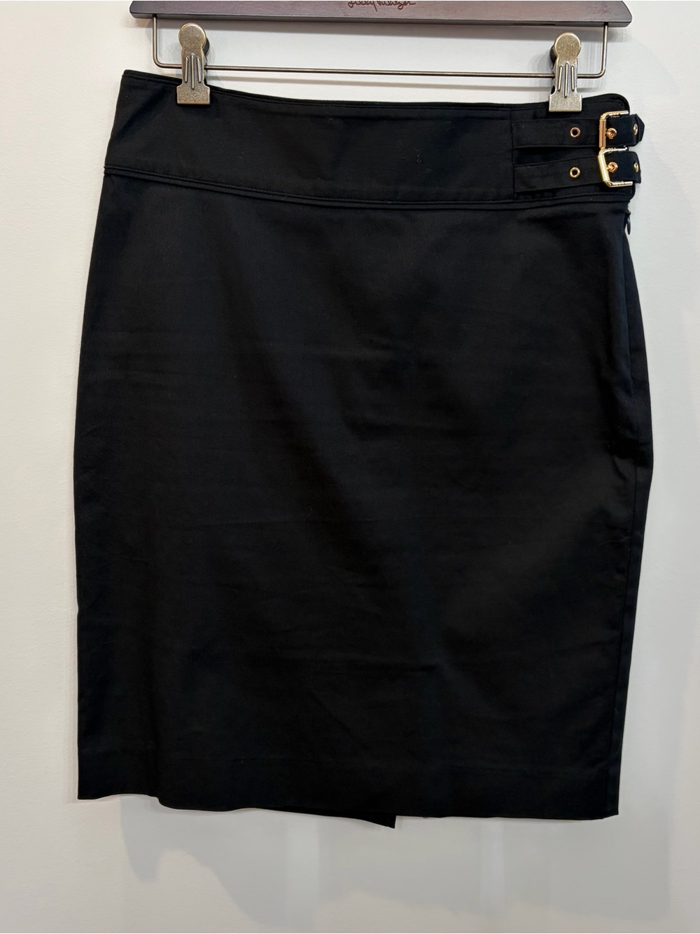 Lauren Ralph Lauren Women's Pencil Skirt Black With Gold Side Buckles Size 2P